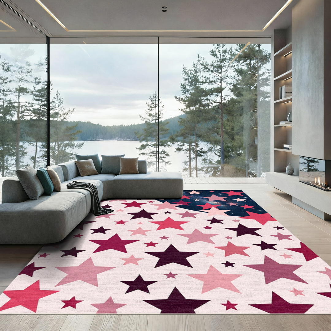 Crimson Pink Starry Night Scatter Rug