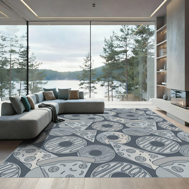Gray Donut Pizza Collection Rug