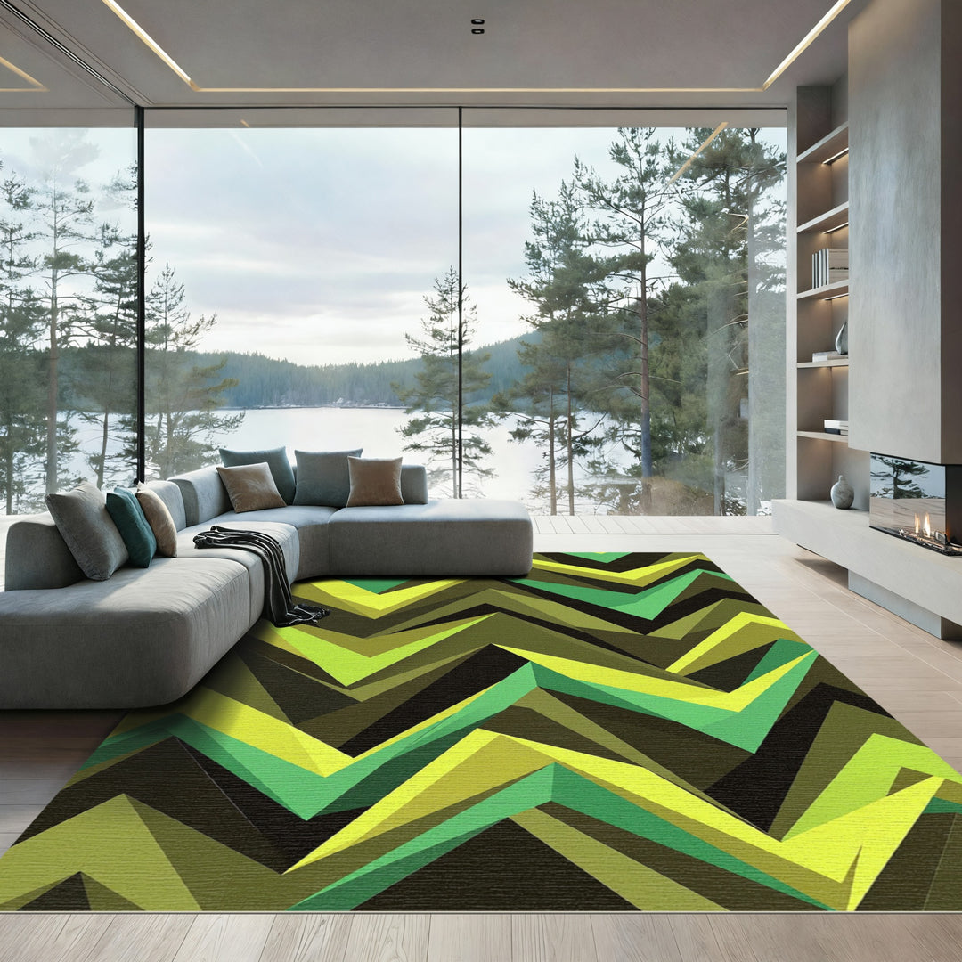 Shades Of Green Jagged Geometric Rug