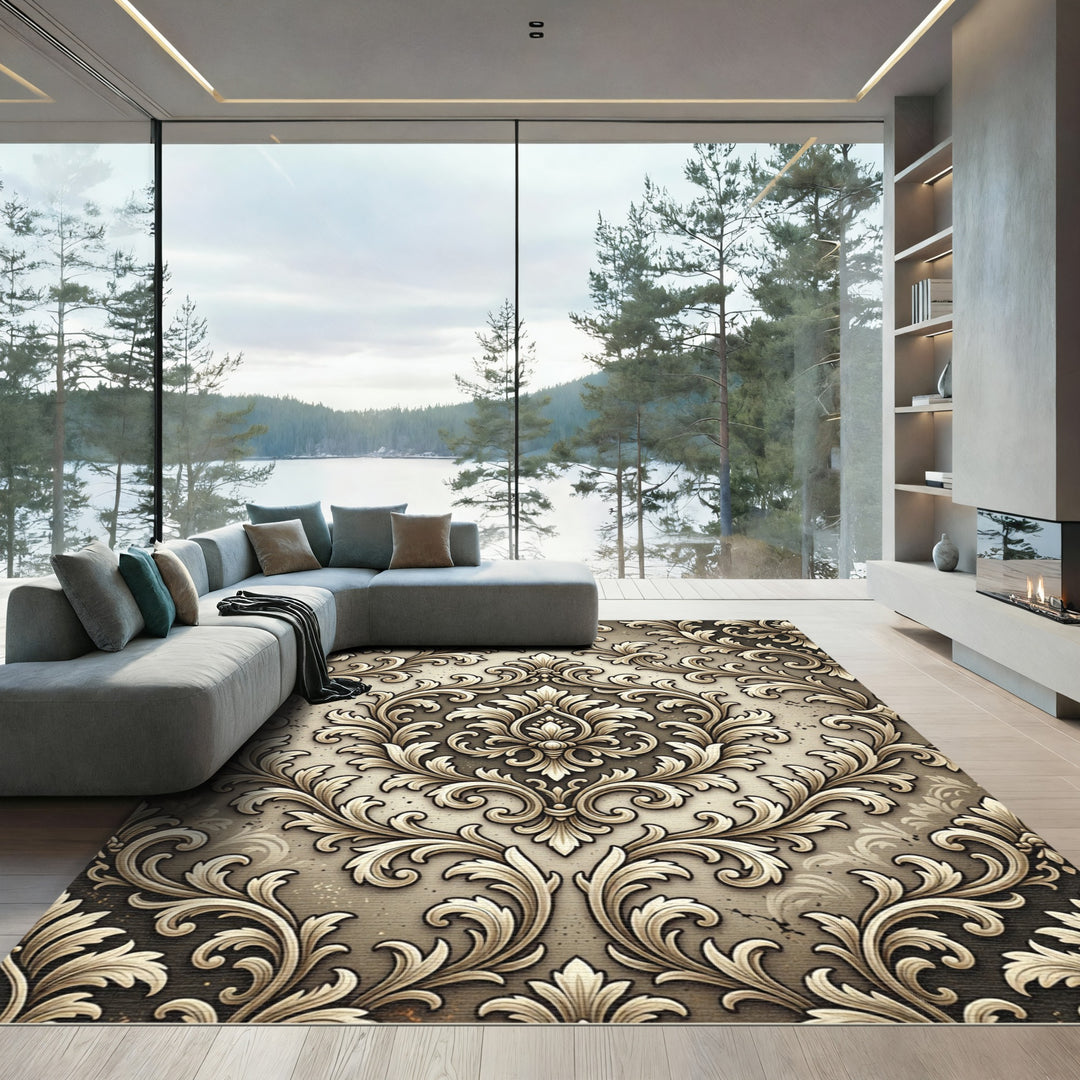 Antique Gold Baroque Scroll Rug