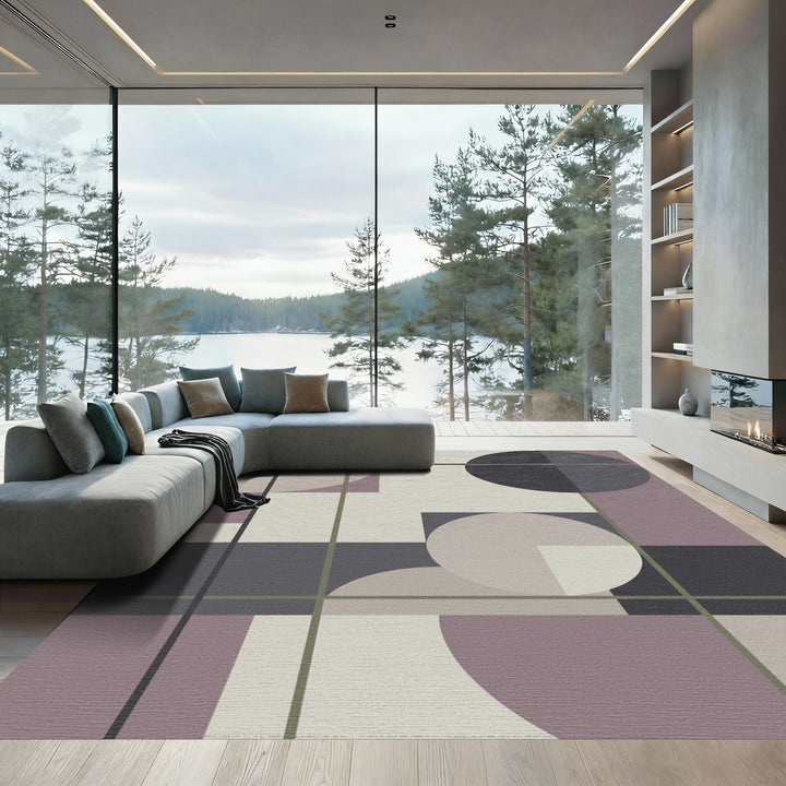 Muted Plum Geometric Abstract Circles Rug