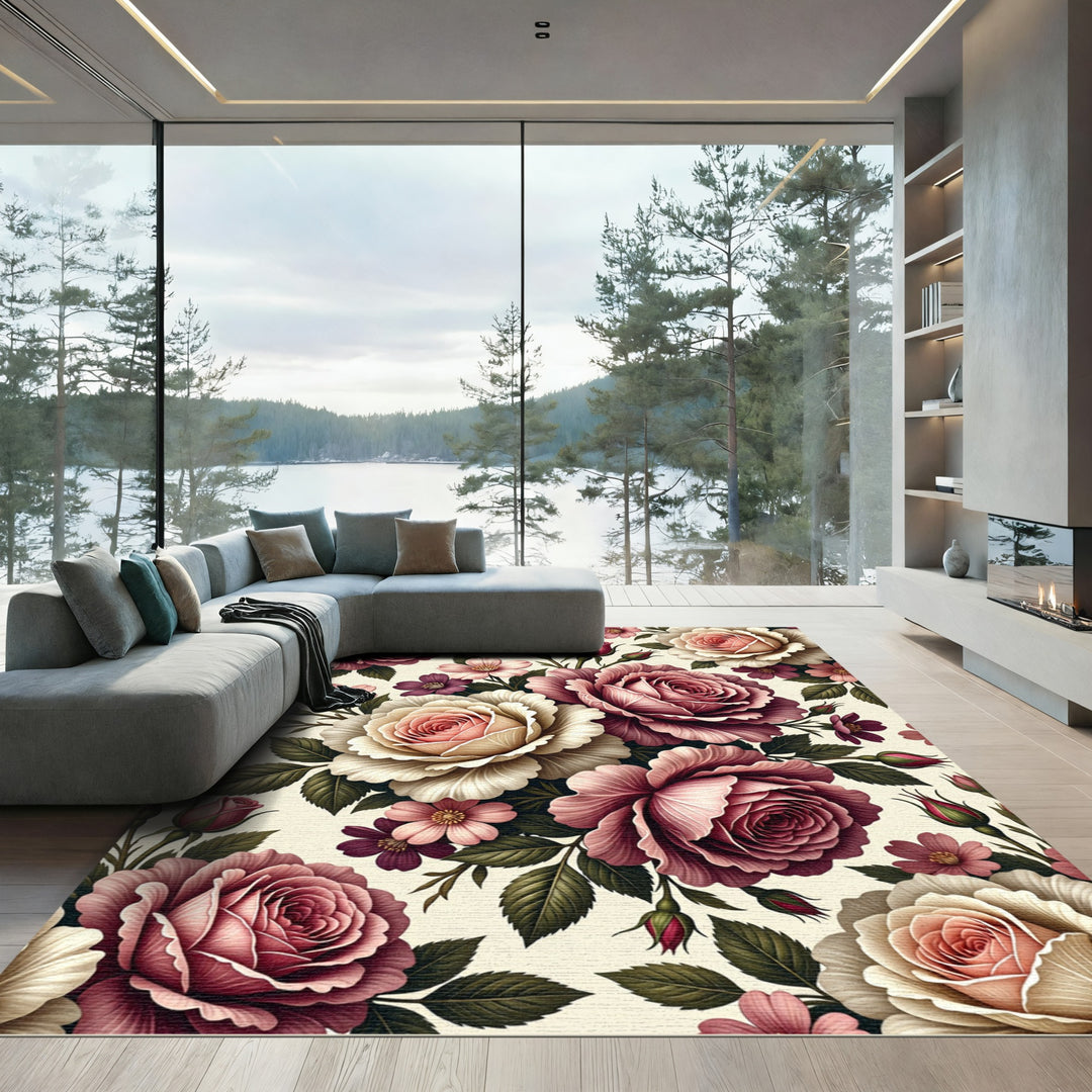 Vintage Rose Garden Floral Arrangement Rug