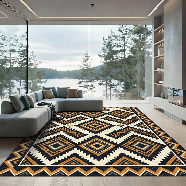Aztec Ochre Tribal Diamond Rug