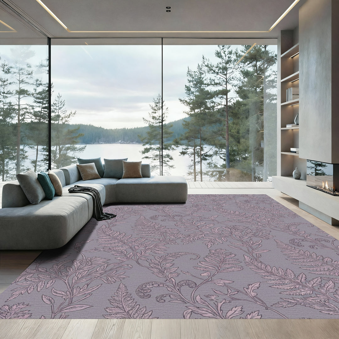 Vintage Mauve Fern Botanical Swirl Rug