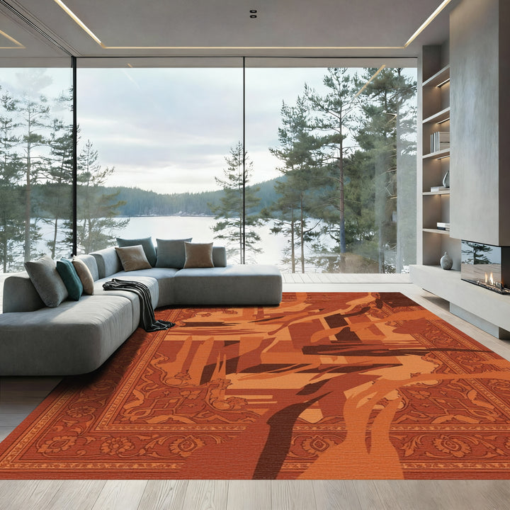 Earthy Tones Abstract Floral Frame Rug