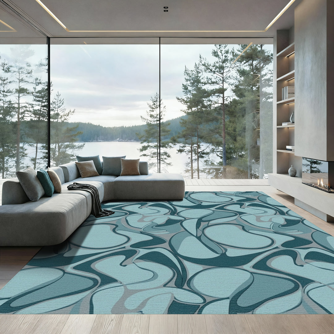 Aqua Blue Organic Swirls Rug