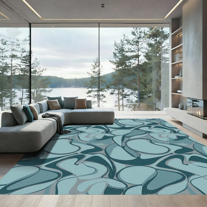 Aqua Blue Organic Swirls Rug