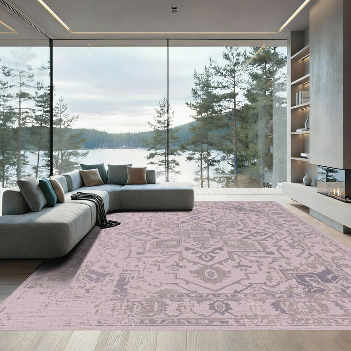 Muted Violet Medallion Faded Rug