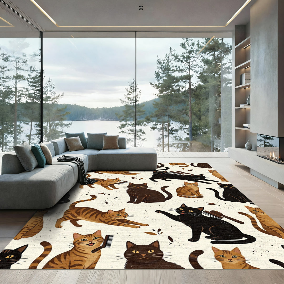 Playful Black Amber Tabby Cats Rug