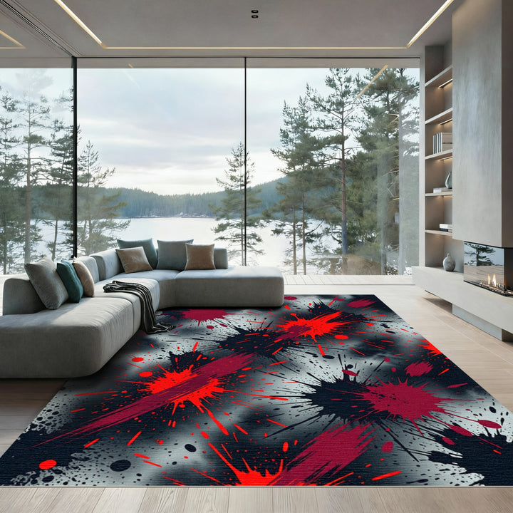 Crimson Splatter Abstract Splash Rug
