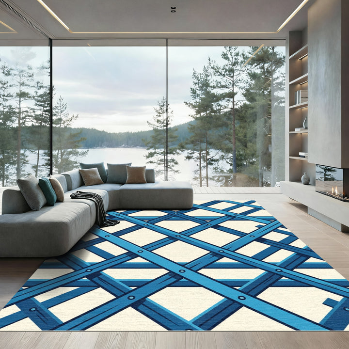 Aqua Lattice Crossing Background Rug