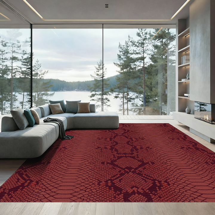 Deep Red Python Scales Reptilian Rug