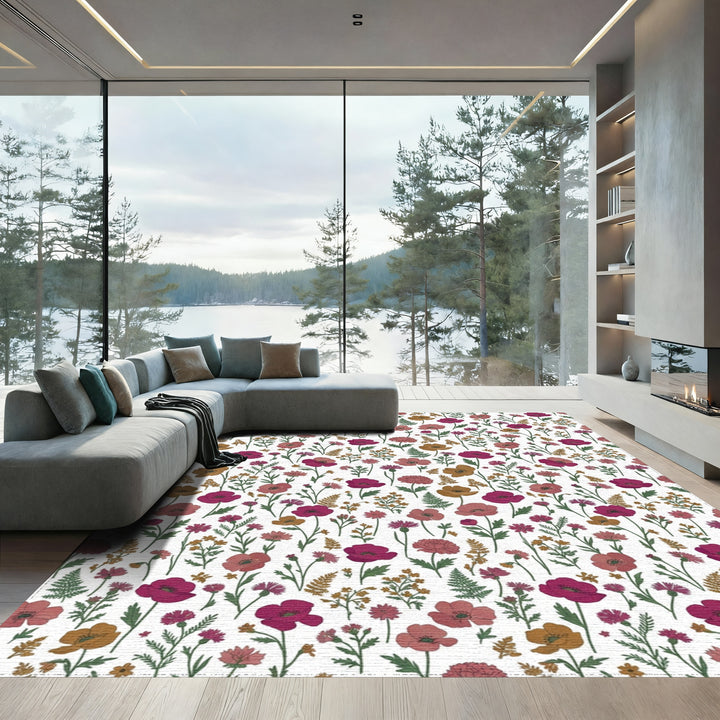 Crimson Burgundy Floral Meadow Rug