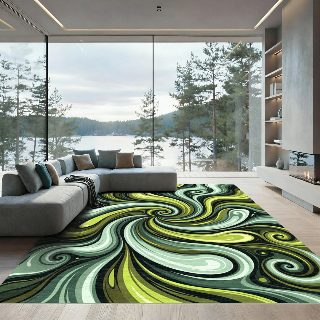 Enchanted Olive Swirling Currents Rug