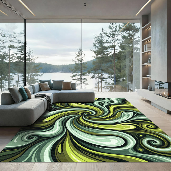 Enchanted Olive Swirling Currents Rug