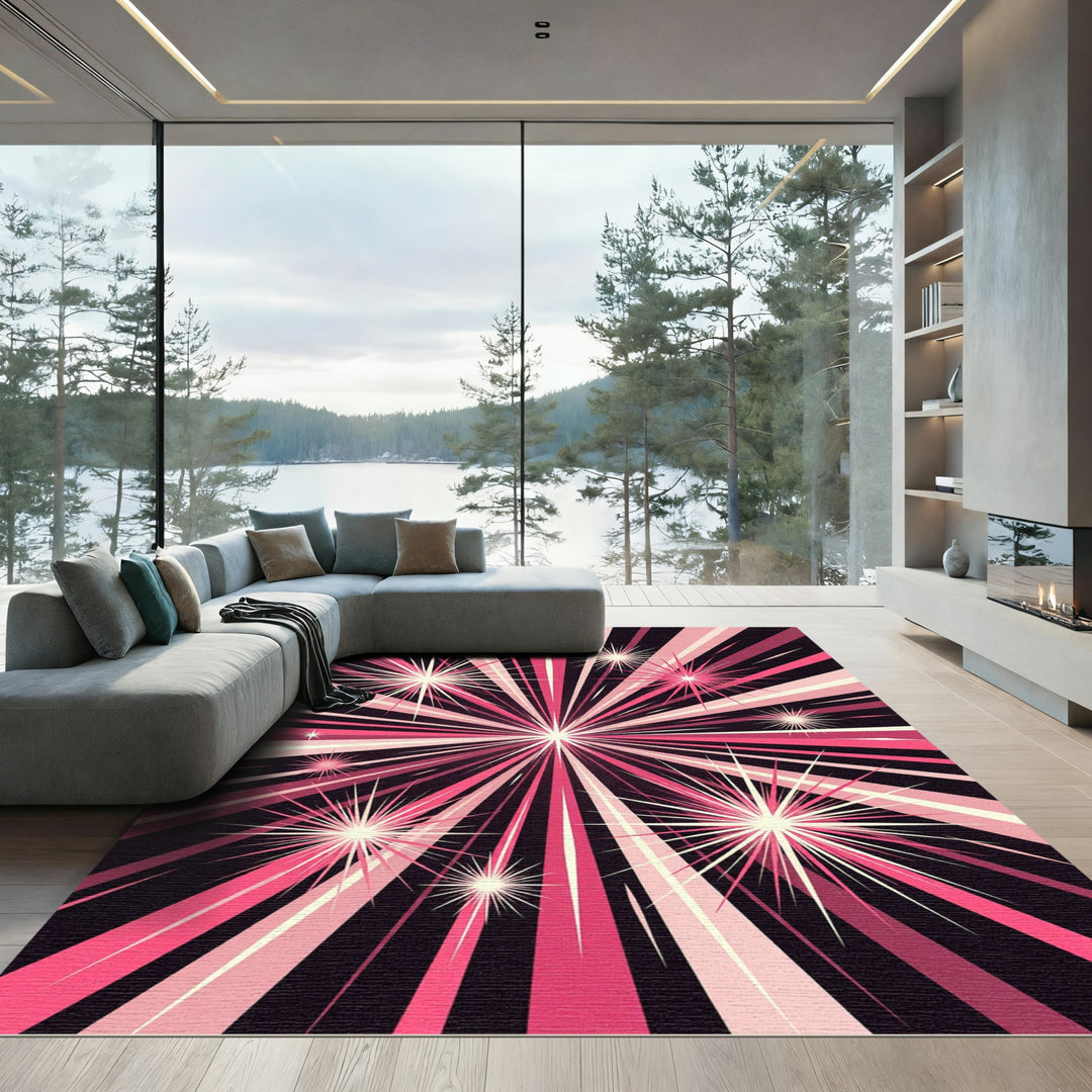 Radiant Pink Burst Starburst Rug