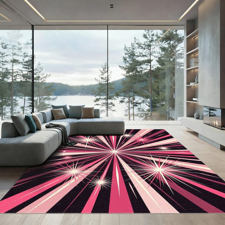 Radiant Pink Burst Starburst Rug