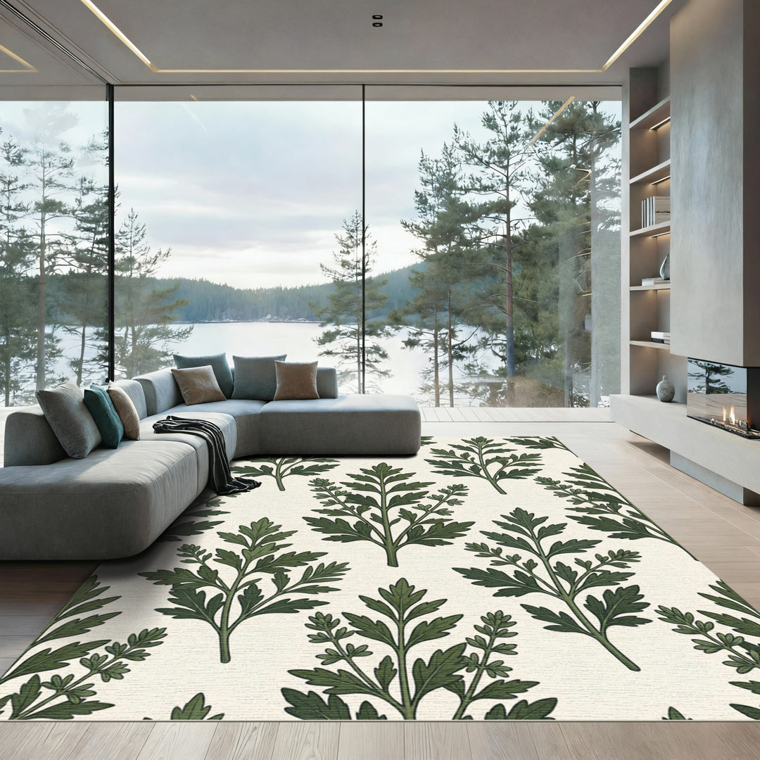 Deep Green Botanical Sprig Rug