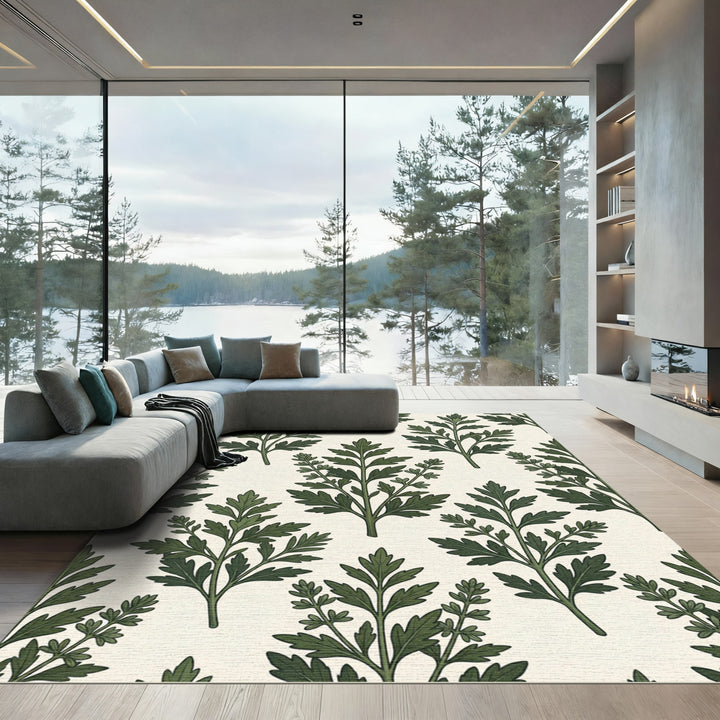 Deep Green Botanical Sprig Rug