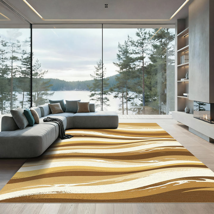 Golden Horizon Abstract Wave Rug