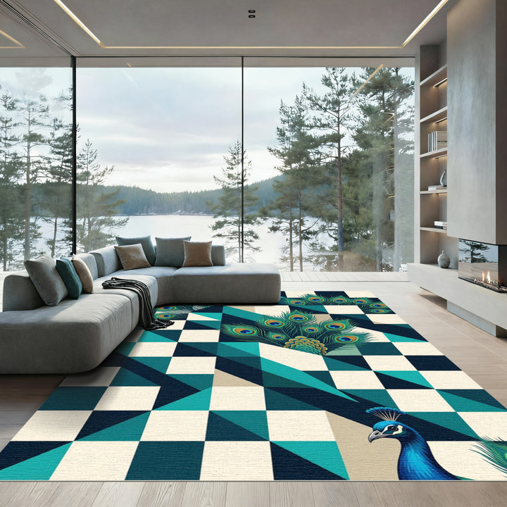 Geometric Peacock Feather Art Rug