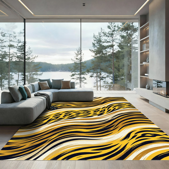 Golden Black Abstract Animal Print Rug