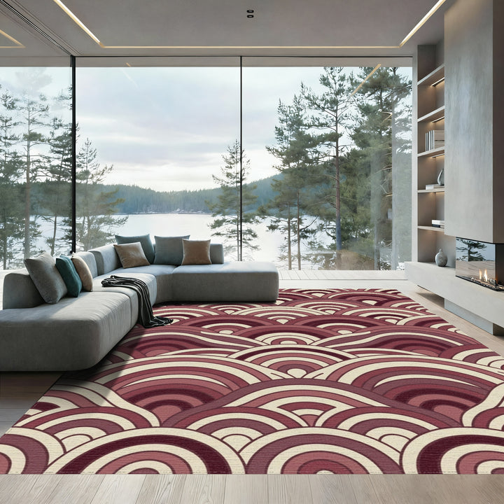 Crimson Wave Scale Arrangement Rug
