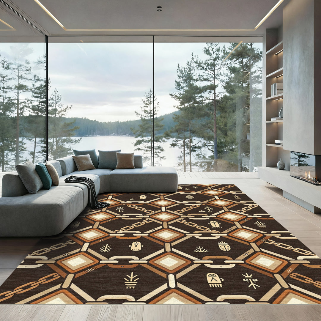 Geometric Chain Link Tribal Symbols Rug