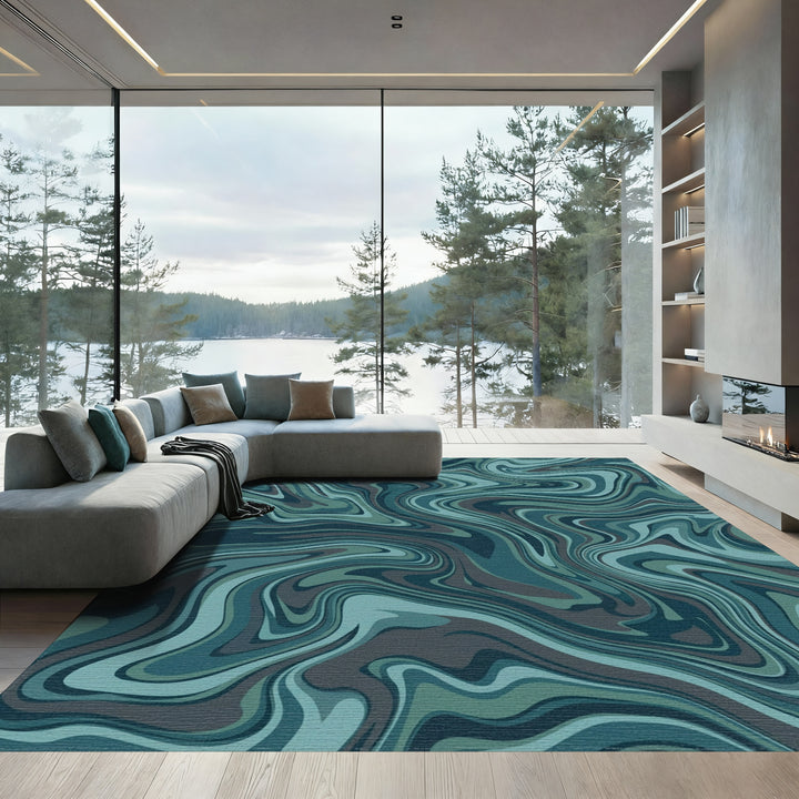 Forest Green Blue Swirl Agate Rug