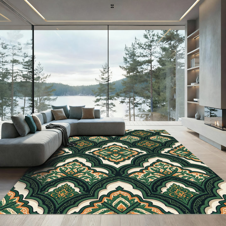 Emerald and Gold Arabesque Ornament Rug
