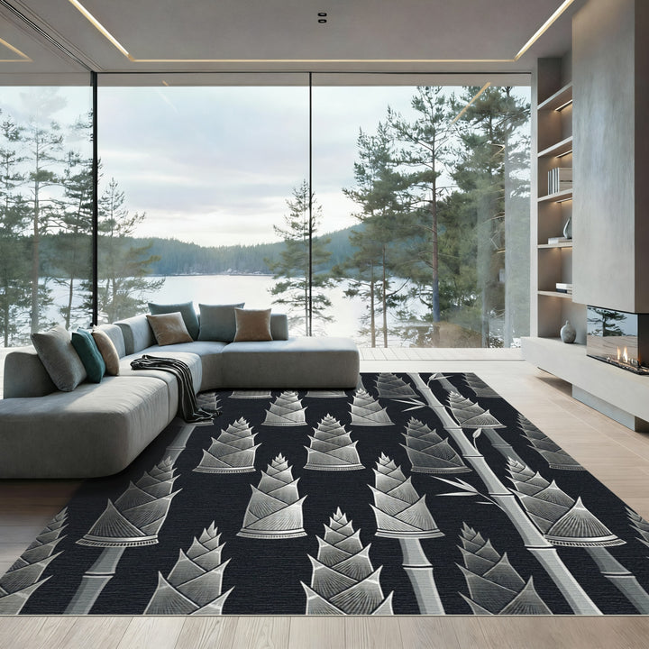 Silver Bamboo Forest Repeating Design Rug
