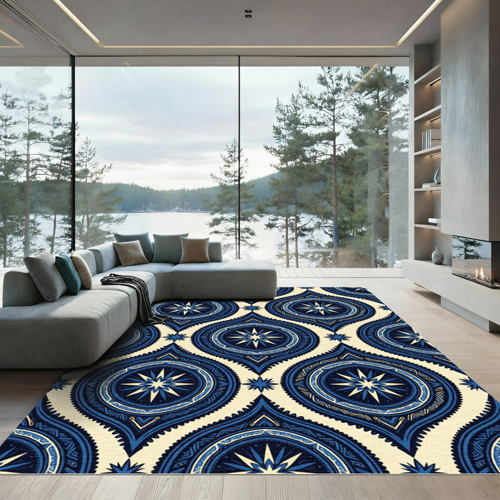 Deep Blue Starburst Medallion Rug