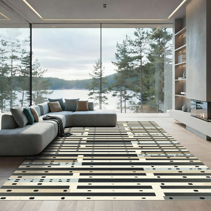 Eclectic Linear Geometric Grid Rug