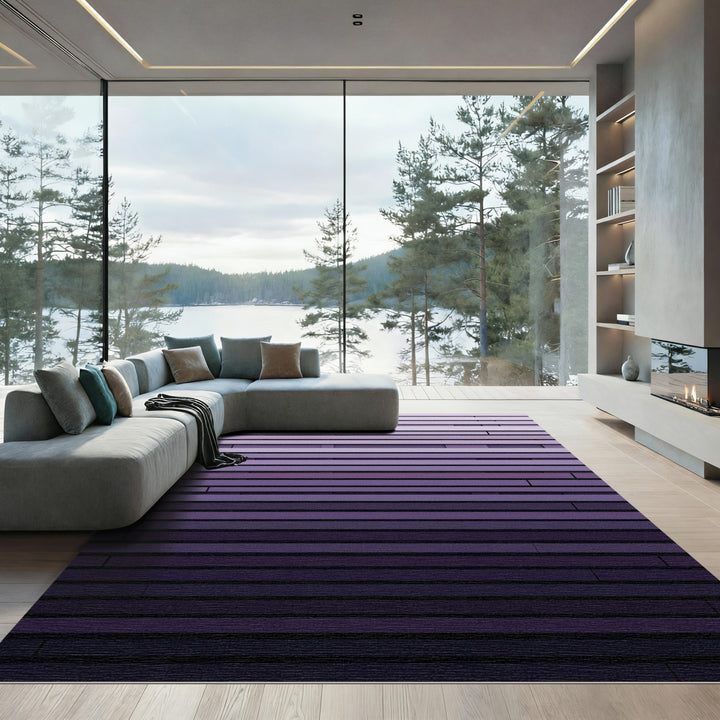 Gradient Purple Modern Horizontal Lines Rug
