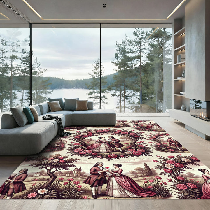 Romantic Rococo Garden Couples Rug
