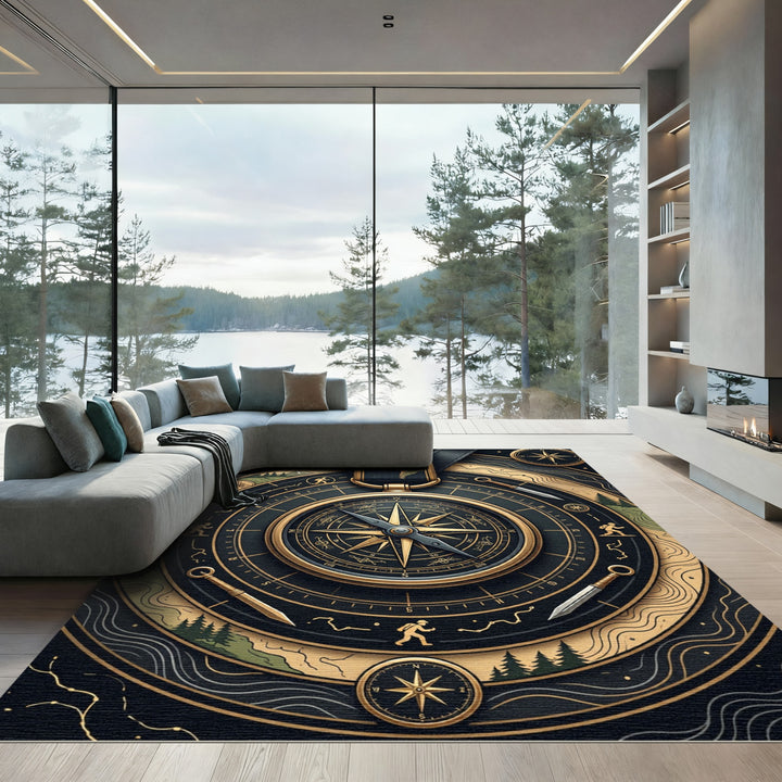 Vintage Compass World Map Explorer Rug
