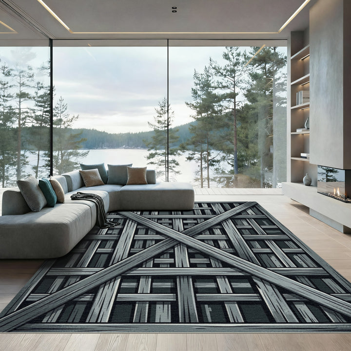 Gray Wooden Crate Lattice Rug