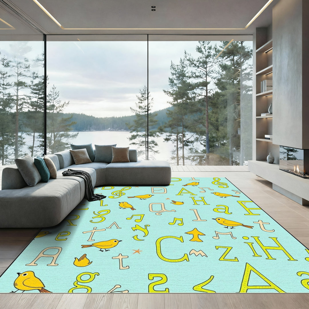 Yellow Birds Musical Alphabet Pattern Rug