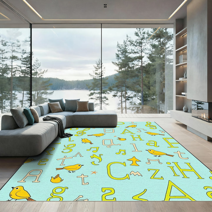 Yellow Birds Musical Alphabet Pattern Rug