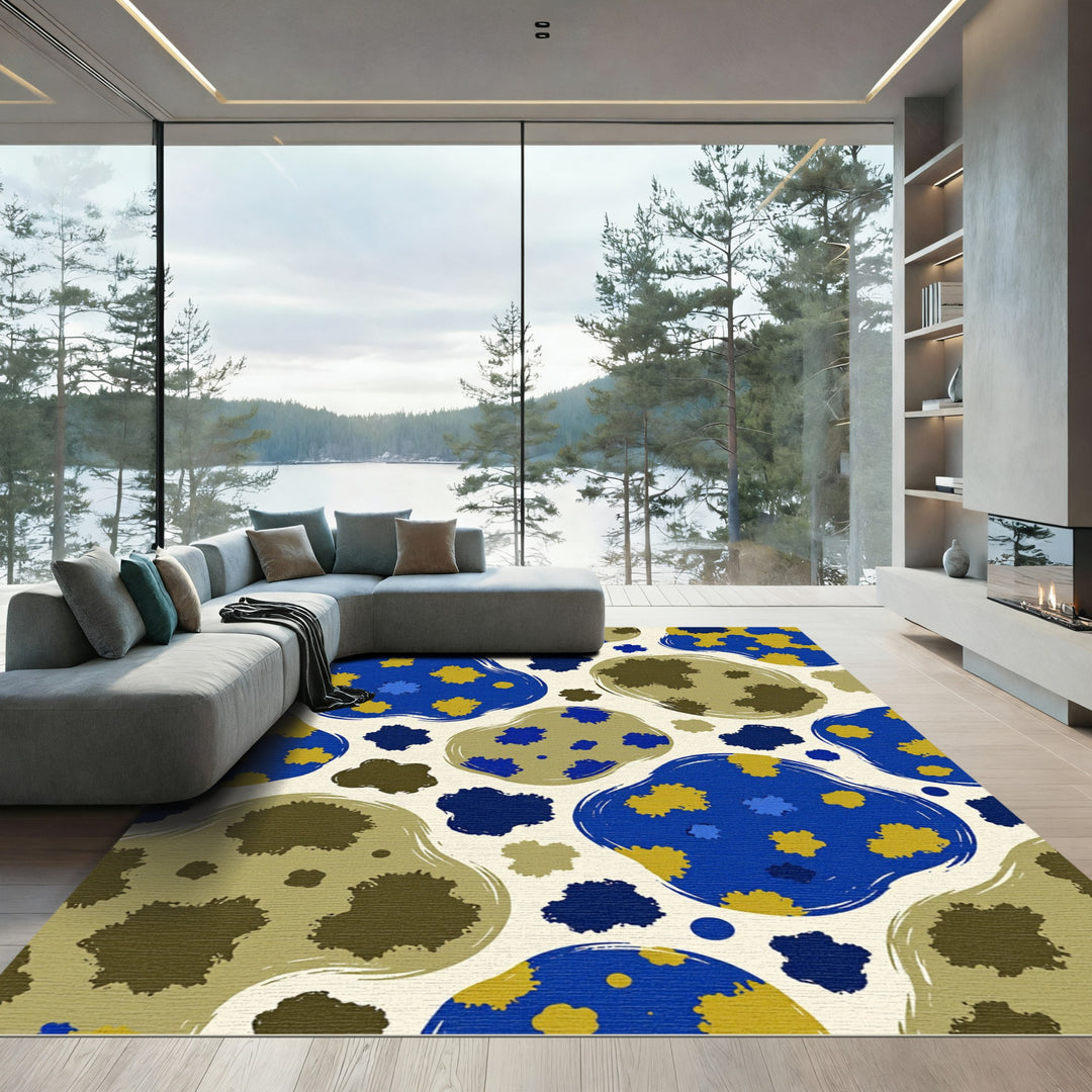 Abstract Blue Yellow Blob Rug