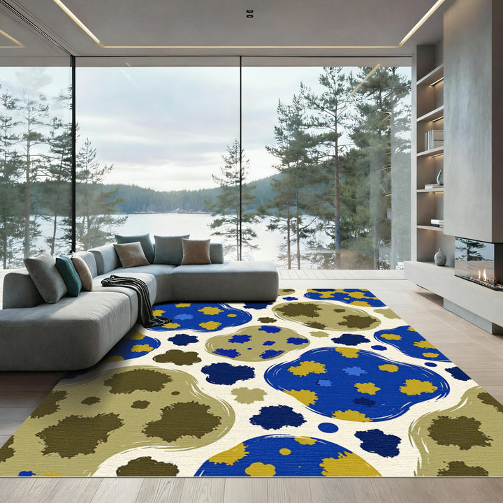 Abstract Blue Yellow Blob Rug