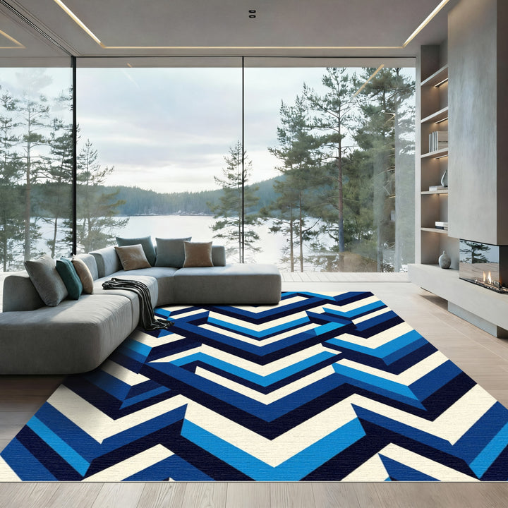 Geometric Chevron Maze Blue Rug