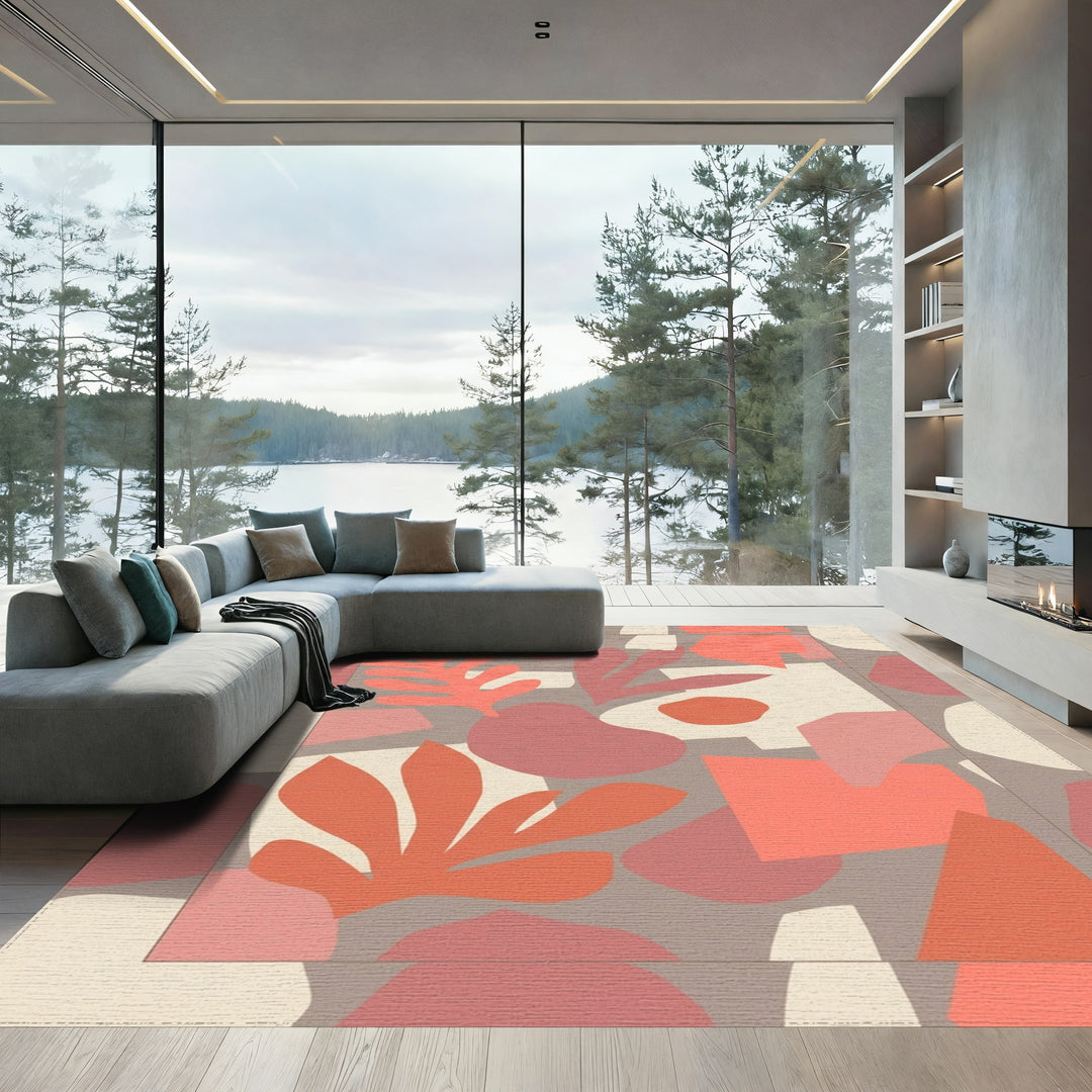 Coral and Rose Abstract Organic Shapes Rug