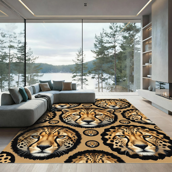 Golden Cheetah Faces Tawny Background Rug