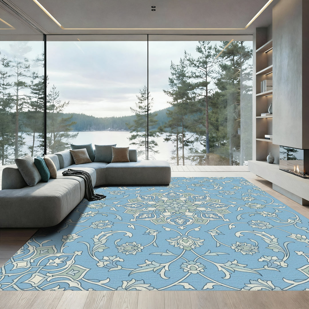 Light Blue Floral Mandala Arabesque Rug