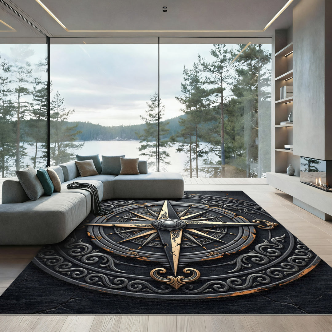 Antique Gold Compass Ornamental Rug
