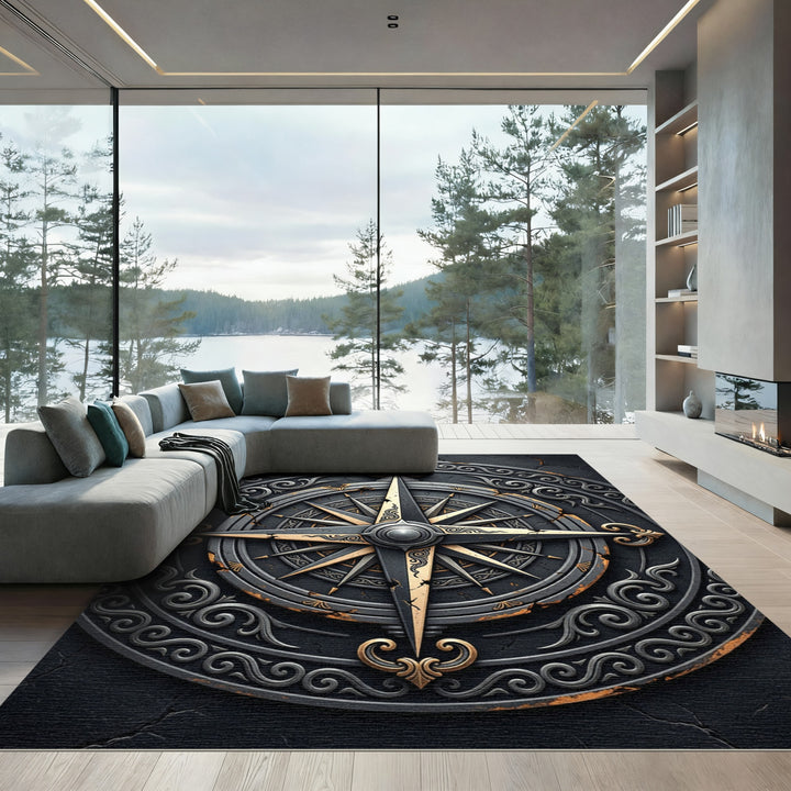 Antique Gold Compass Ornamental Rug