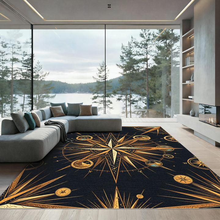 Golden Compass Starburst Celestial Rug