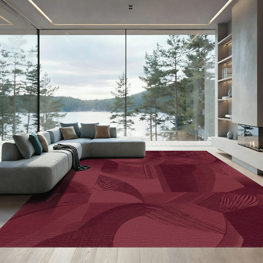 Deep Red Geometric Abstract Lines Rug