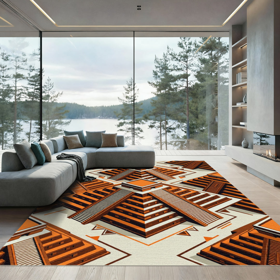 Terracotta Aztec Pyramid Isometric Rug